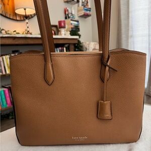 kate spade Hudson Large Work Tote in Brown Pebbled Leather, NWOT